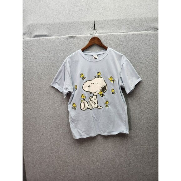 Peanuts Snoopy Light Blue Short Sleeve Graphic Tee Shirt L - Picture 1 of 4